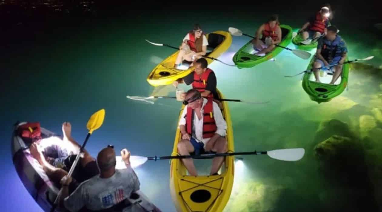 illuminated kayak tour