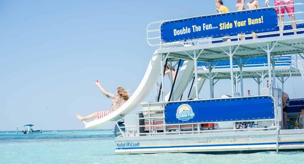 Double-Decker-Pontoon-Rental-with-2-Waterslides