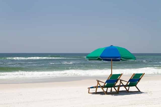 Beach chairs and umbrella at Fort Walton Beach