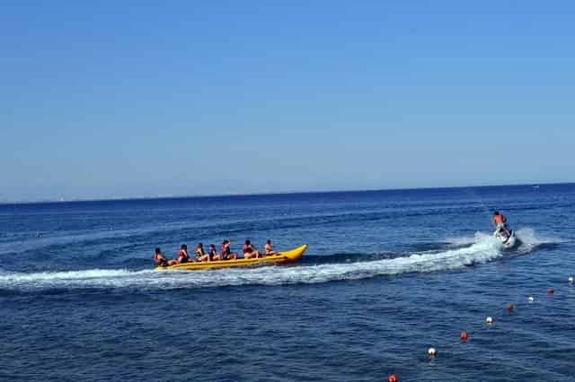 Group of people on a banana boat ride
