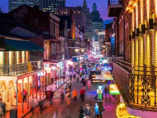Bourbon Street in New Orleans at night