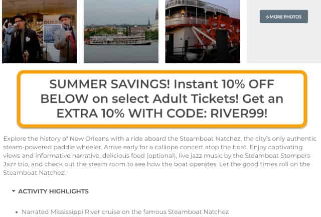 steamboat natchez coupon code 2019