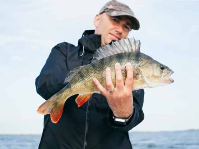 man in windbreaker shows off catch