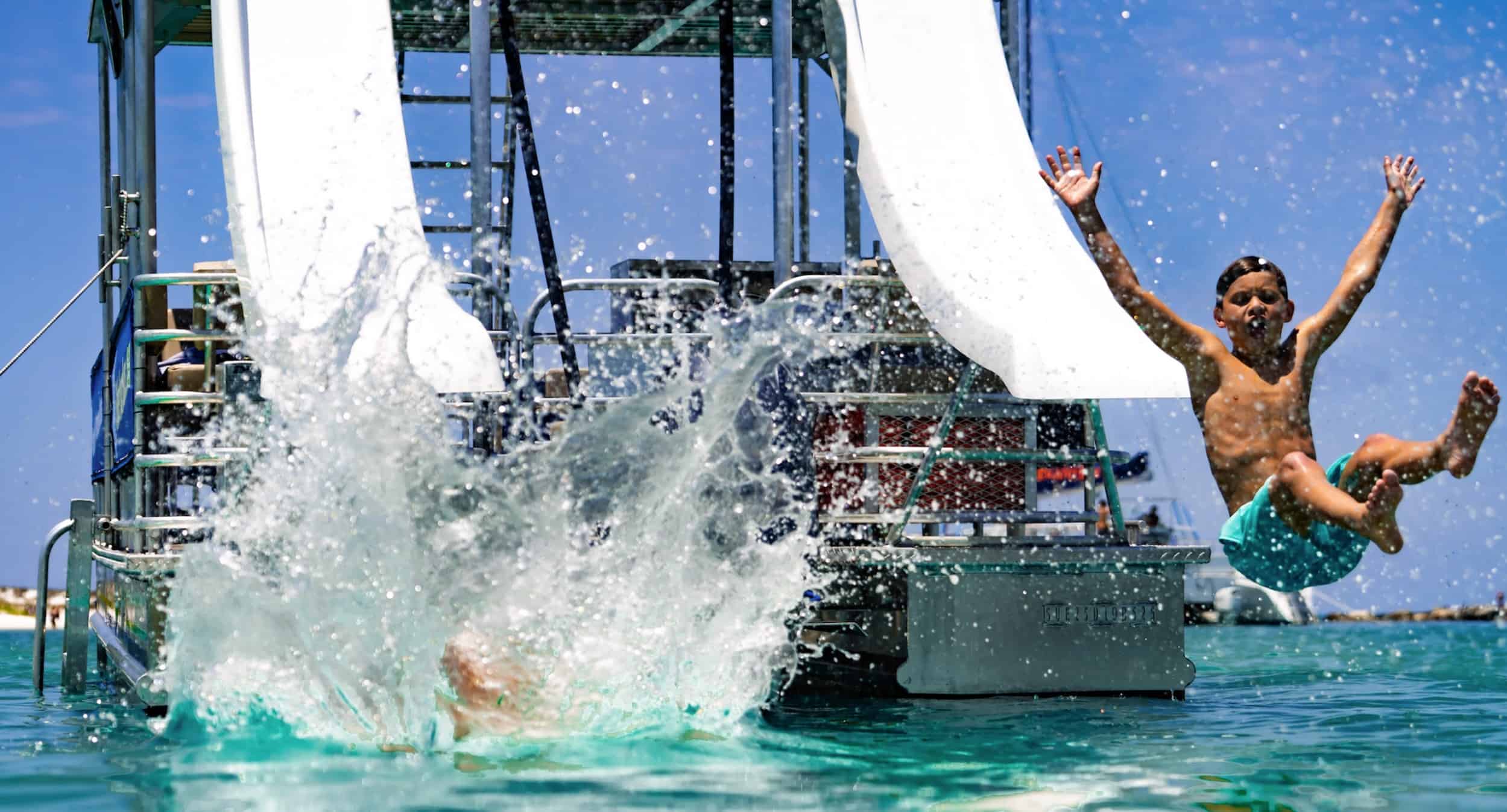 Double-Decker-Pontoon-Rental-with-2-Waterslides