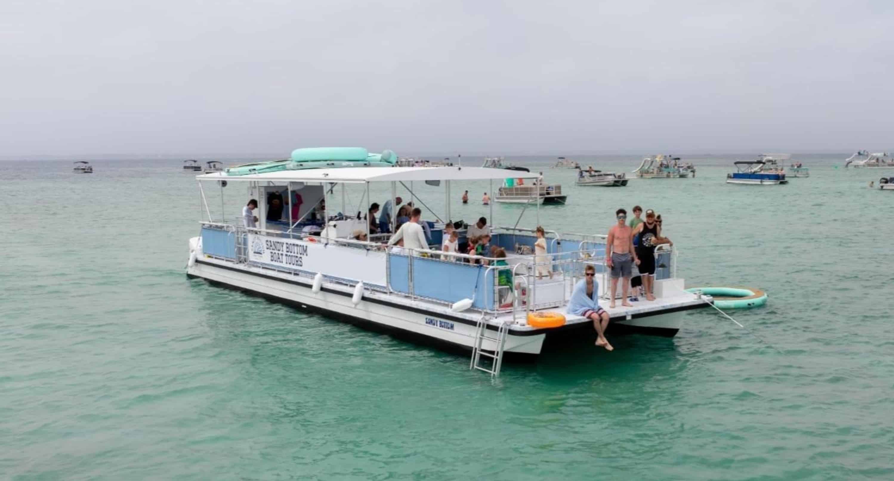 Fort-Walton-Beach-Crab-Island-Boat-Tour-With-Water-Toys-And-Floats