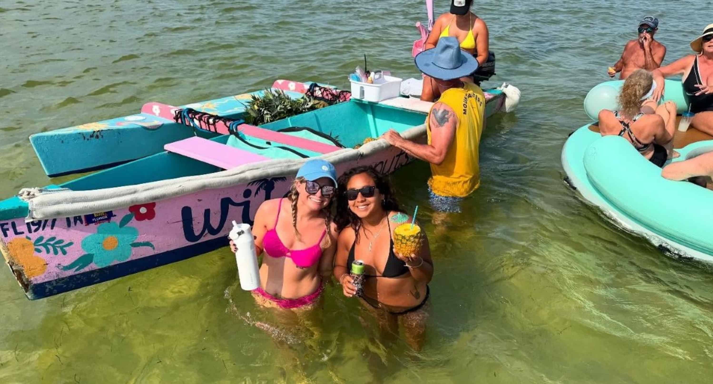 Fort-Walton-Beach-Crab-Island-Boat-Tour-With-Water-Toys-And-Floats
